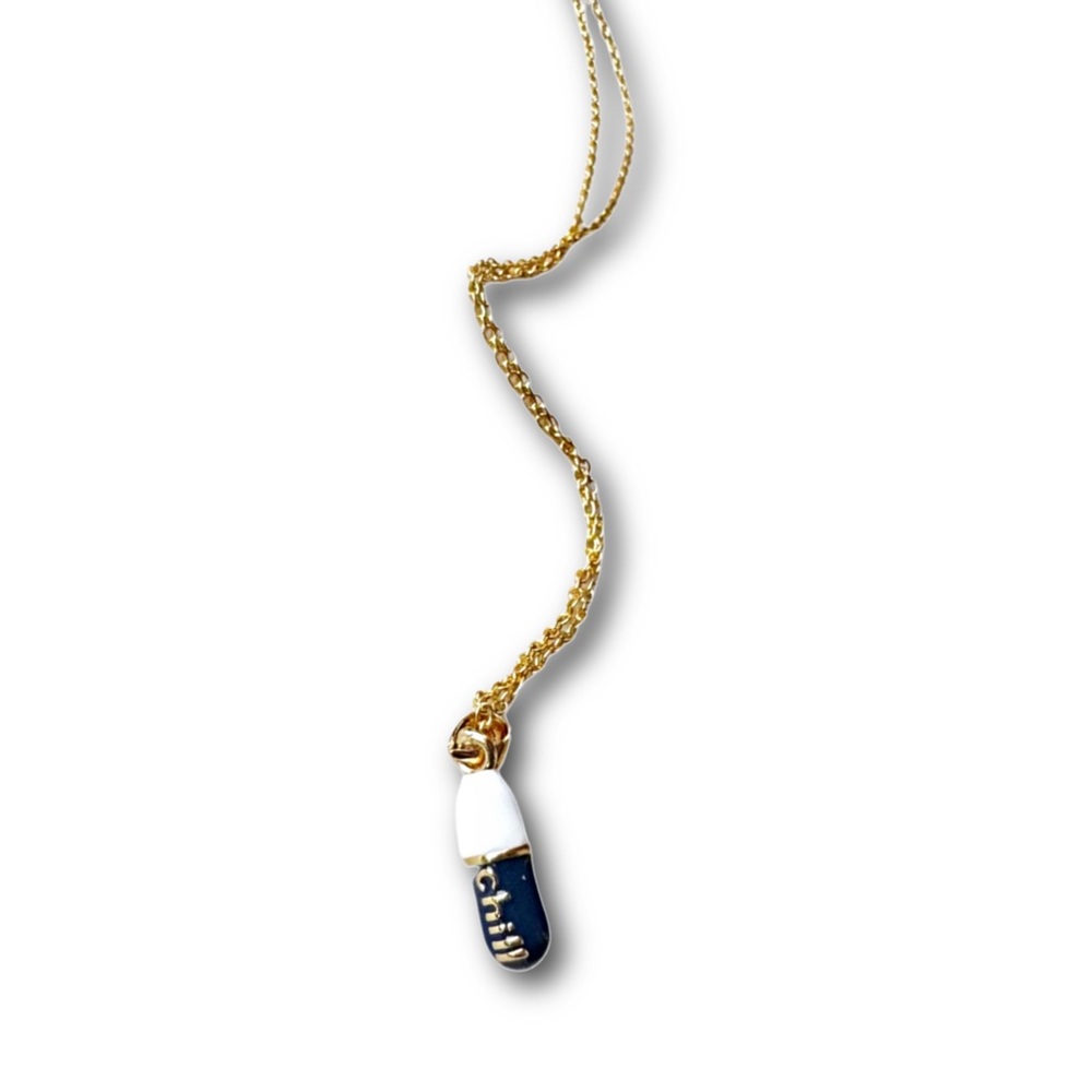 Gold, Navy Blue,  Chill Pill Necklace